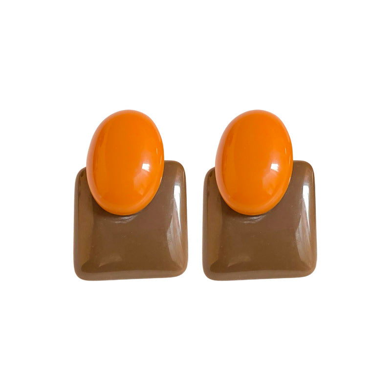 French Color-Block Oval Resin Stud Earrings - view 5