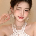 Silver Flower Full Diamond Cutout Flower Jewelry Set Wedding Party Necklace Light Luxury Niche Social Necklace Women