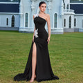 Women's One-Shoulder Off-Shoulder Sexy Elegant Long Sleeve Evening Gown Banquet