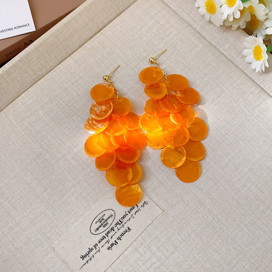 Shell Circle Tassel Stud Earrings - view 10