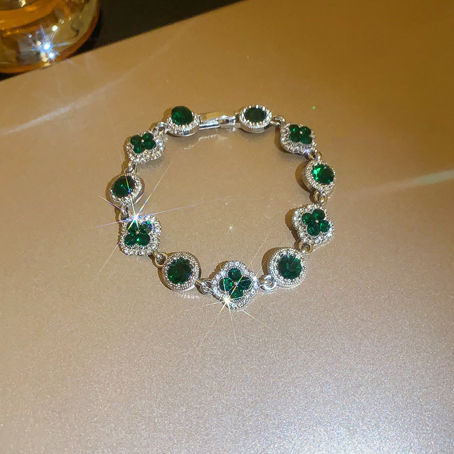 Rhinestone Floral Round Clasp Bracelet - view 10