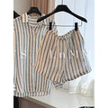 Old Money Retro Linen Striped Lightweight Shirt + Shorts 2-Piece Set