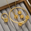 Overseas Dubai Gold 18K Star Cutout 3D Necklace Bracelet Set Earrings Ring Middle East Women Banquet Set