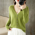 Women's Fall Korean Fashion V-Neck Cropped Knit Top + Cardigan 2026 - White