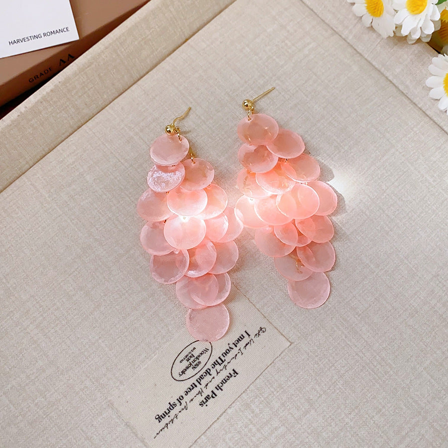 Shell Circle Tassel Stud Earrings - view 7