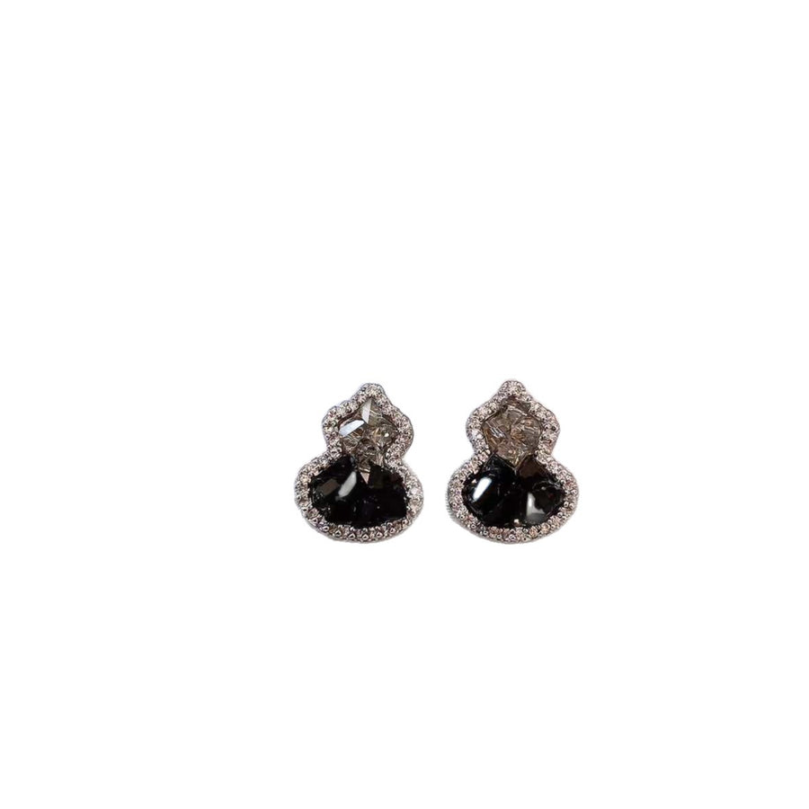 Black Zircon Glass Flower Stud Earrings - view 5