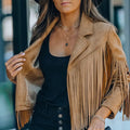 Women's Fall-Winter Lapel Collar Fringe Fitted Cropped Jacket 2026 - Green