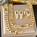 Classic Western Hip-Hop Punk Cuban Chain Necklace Bracelet Set Earrings Ring 4-Piece Set Present Jewelry