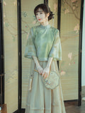 Women's Summer New Chinese Zen Qipao Dress + Hanfu Dress + Dress 2-Piece Set 2026 - Top + Skirt