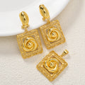 Overseas Fashionable Western Elegant 18K Gold Geometric Flower Cutout Pendant Earrings Necklace 2-Piece Set Wholesale OK