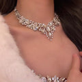 French Imperial Breeze Rhinestone Geometric Teardrop Stud Earring Necklace Set Fashionable Clavicle Chain Light Luxury Premium Necklace Women
