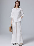 Women's Summer Zen Ethnic Linen 3/4 Sleeve 2-Piece Set 2026 | 2 Piece Outfit Set - Gray Set
