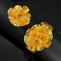 Middle East Copper Dubai Gold Bead Gem Set Pleated 3D Flower Cutout Bangle Ring Women Set Exquisite Present