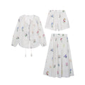 New Chinese Retro Tie-Front Floral Fringe Skirt + Shirt + Shorts 3-Piece Set