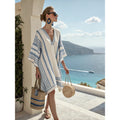 Bohemian Print V-Neck Loose Beach Dress, Summer Sun Protection