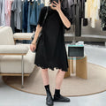 Jiangnan Style Embroidered Dress, Loose Crew Neck Lace Mid-Length A-Line