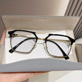 Metal Pair Bridge Prescription Glasses Tech Guy Blue-Light Glasses Frame Trendy Guy Sir Retro Personality Browline Frame Prescription Sunglasses