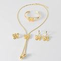 Overseas Bead Gem Fall/Winter Sweater Chain Super Sparkle Bow Fringe Long Style Necklace Bracelet Set Earrings Ring Elegant Set