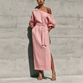 Elegant Slimming Tie-Front Waist-Tie Slit Dress