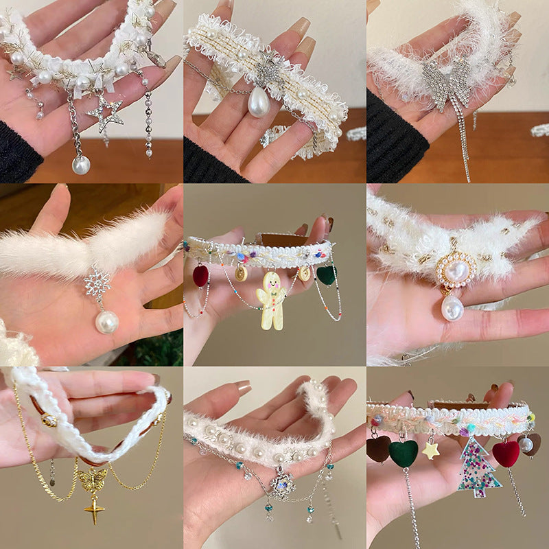 Rhinestone Star Pendant Fuzzy Choker Necklace - view 2