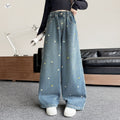 Girls' Heart Embroidered Wide-Leg Straight Pants