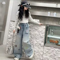 Girls' Faux Layered T-Shirt & Embroidered Jeans Set - Fall