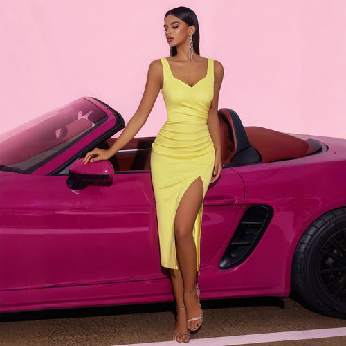 Women's Off-Shoulder Shirred Side Slit Cami Dress