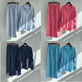 Women's 2026 Retro Plus Size Linen Cotton High Waist Loose Shirt + Pants 2-Piece Set - Pink