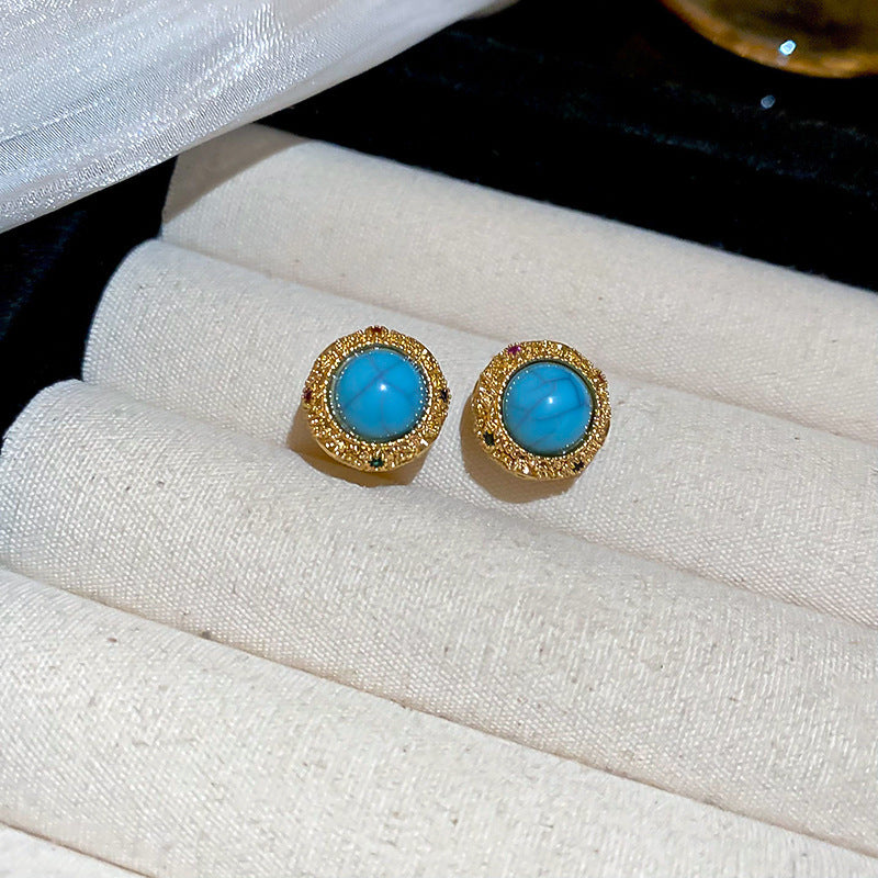 French Blue Geometric Vintage Stud Earrings - view 8