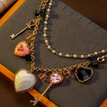 Vintage Accessory Premium vintage Heart Key Pendant Necklace Sweet Statement Rhinestone Personality Necklace