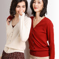 Women's Fall Korean Fashion V-Neck Cropped Knit Top + Cardigan 2026 - White