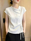 Summer Elegant Slimming Short Sleeve Tie-Front Asymmetric Shirt