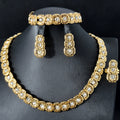 2025 New Luxury Square Cutout Set Pearl Rhinestone Necklace Earrings Bracelet Ring Set Classic Wholesale