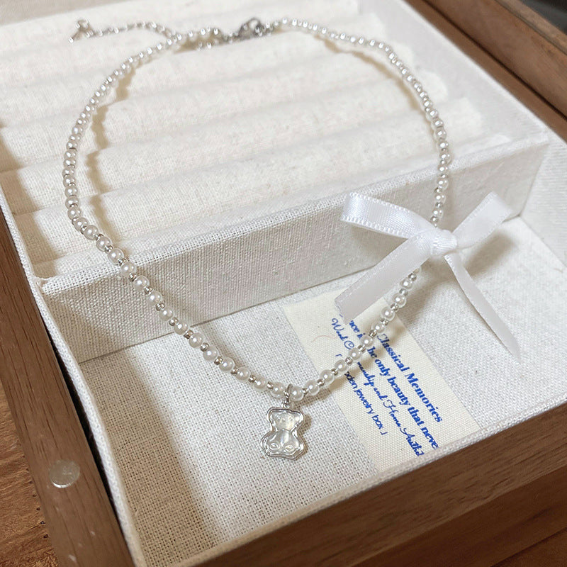 French Zircon Teardrop Pearl Necklace - view 4