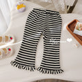 Girls' Black and White Stripe Flared Pants with Lace Trim