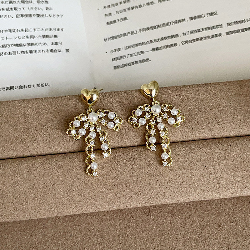 French Zircon Bow and Pearl Clip-On Earrings – No Piercing Required - view 2