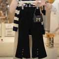Girls' Sailor Collar Striped Sweater & Pleated Skirt Set