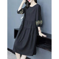 Ethnic Embroidered Crew Neck Plus Size Panel Dress