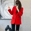 Women's Spring Office Korean Petite Blazer + Top 2026 | Casual Blouse - Red