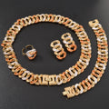 Africa Bride Heavy-Duty Thick Dense Round Polish Cuban Chain New Bead Gem Necklace Bracelet Set Earrings Ring Set