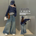 Girls' Layered Tank Duster Top Wide-Leg Jeans Set