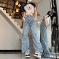Spring-Summer Embroidered High Waist Loose Wide Leg Straight Leg Pants