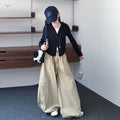 Girls' Hooded Zip Top Cargo Pants Korean Style Set