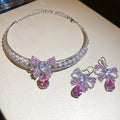 Sweet Dream Satin With Gentle Super Glitter Crystal Bow Jewelry Set Wedding Banquet Choker Light Luxury Niche Necklace