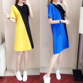 Color-Block Short Sleeve Fitted Mid-Length Dress, Commute Style