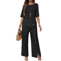 Casual Fashion Asymmetric Loose Hem Shirt + Pants 2-Piece Set