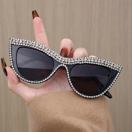 Cat-Eye Rhinestone Sunglasses New Fashionable Party Glasses Tweed Style Personality Pose-Worthy Women Sunglasses Premium