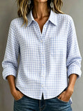 Spring-Summer Casual Long Sleeve Lapel Collar Plaid Loose Shirt