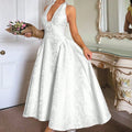 Retro Embossed Floral Pattern V-Neck Sleeveless Swing Dress