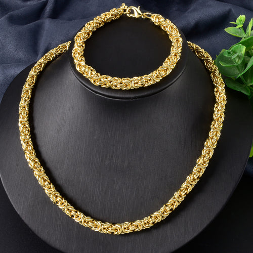 Western Bestseller New Cutout Keel Chain Chunky Chain Stripe Statement Hip-Hop Versatile Personality Necklace Bracelet Set Plain Chain Set